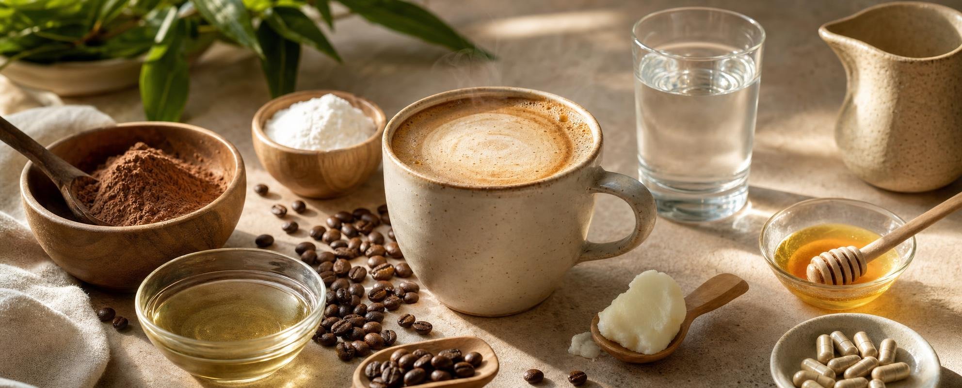 Kaffee richtig aufwerten: Kakao, Kollagen, L-Theanin, Honig und MCT-Öl sinnvoll kombinieren